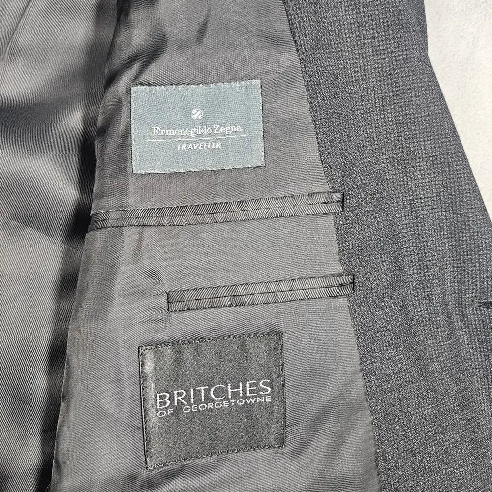 Ermenegildo Zegna Traveller Blazer Mens 46R Dark Gray Black Wool Italy Boss